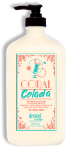 Coral Colada™ Skin Quenching & Replenishing After Sun Daily Moisturizer This ultra-replenishing formula is ideal for anytime your skin needs extra hydration. Coral Colada™ utilizes a tropical cocktail of Monoi Butters, Coconut Oils and Acai Berry extracts infused in an Aloe Vera based crème designed for smooth and soft long lasting hydration.